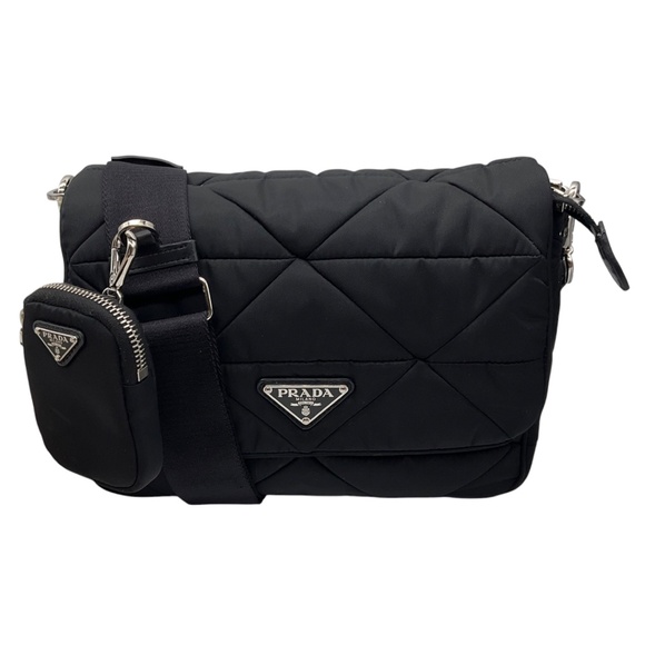 PRADA BLACK PADDED RE-NYLON SHOULDER BAG - Picture 1 of 14